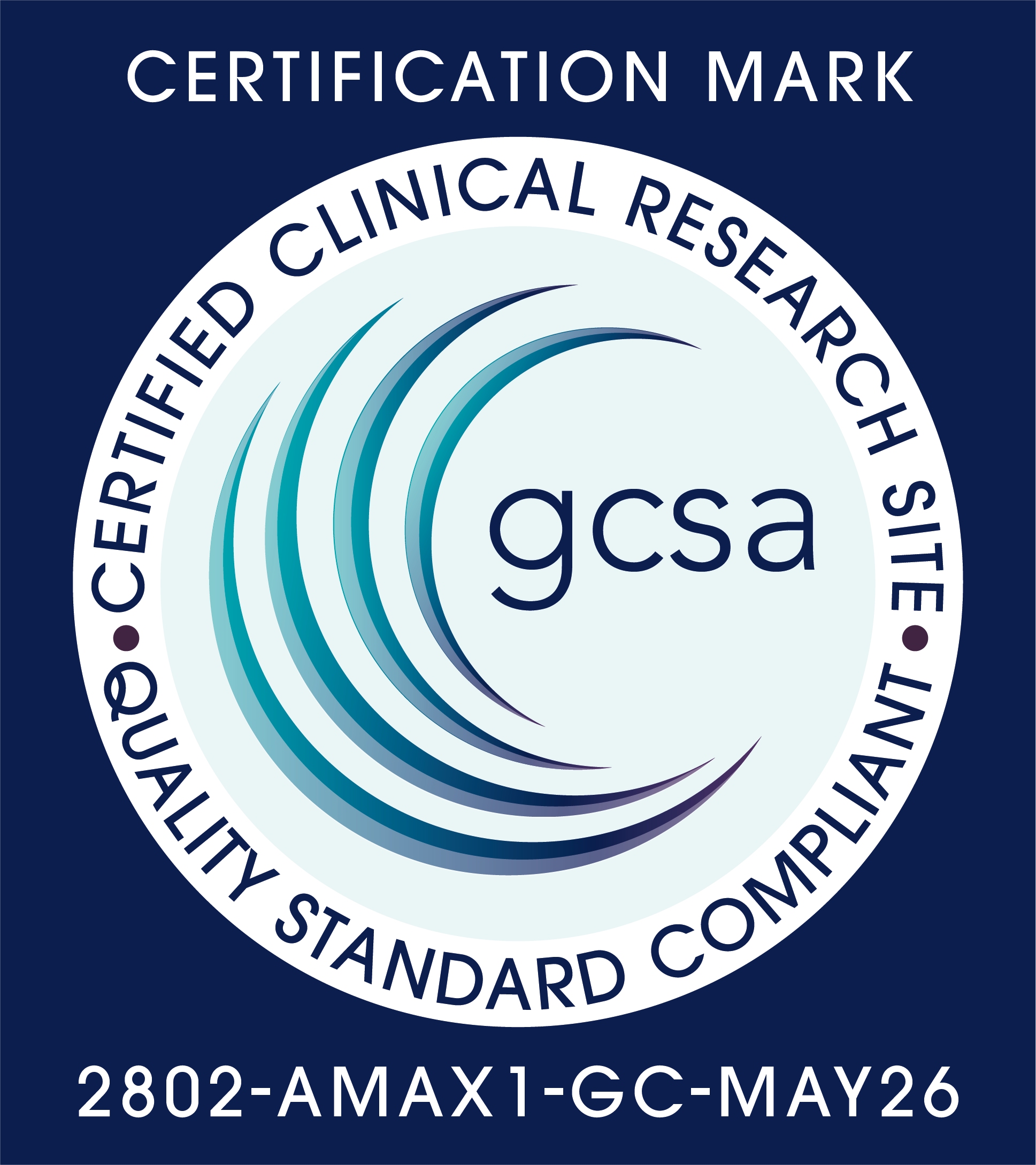 GCSA Certification Mark — Amavita Research Services LLC, ID 2802-AMAX1-GC-MAY26, issued May 2026